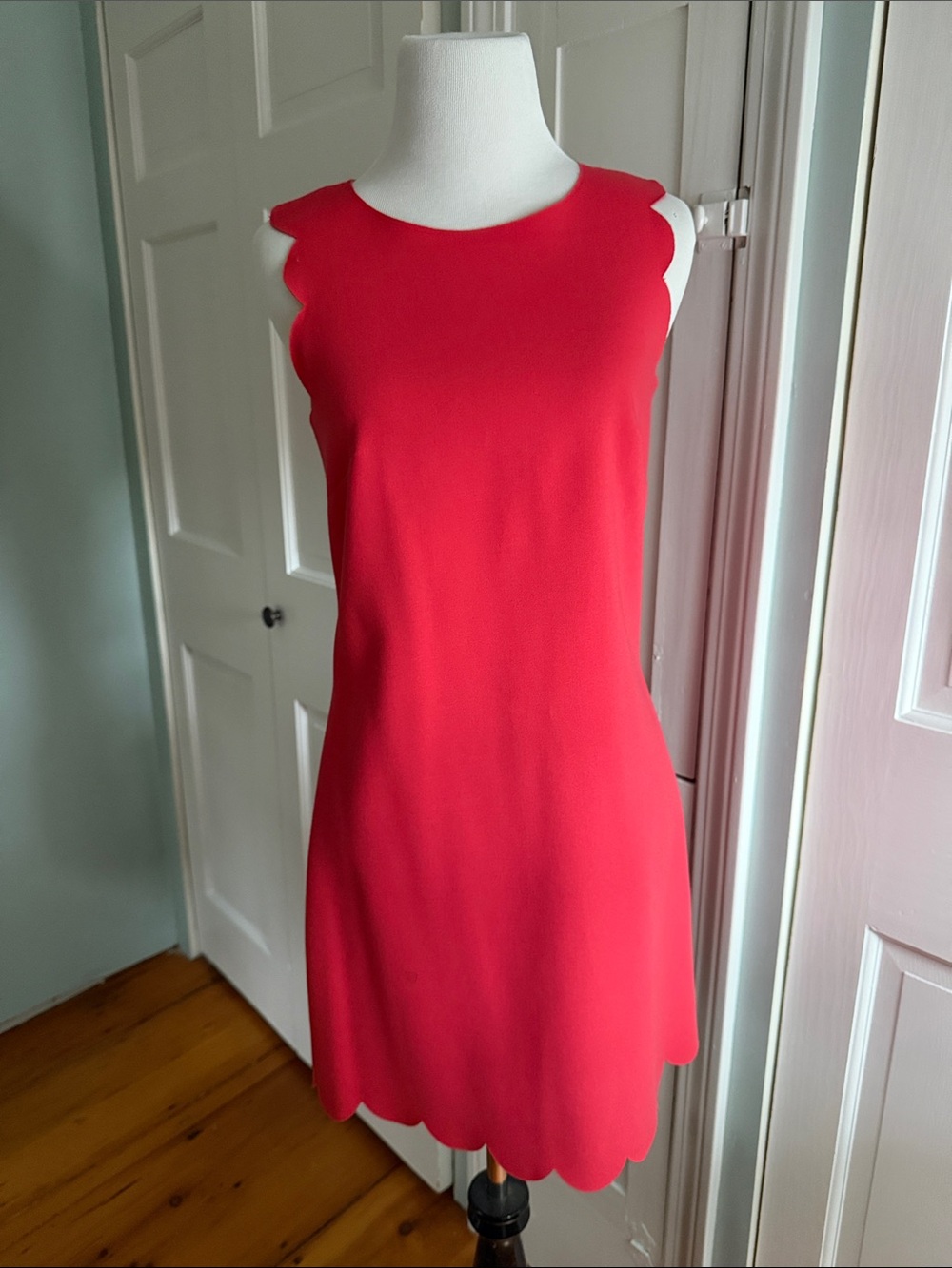J. Crew Red Scallop-Edge Sleeveless Shift Dress